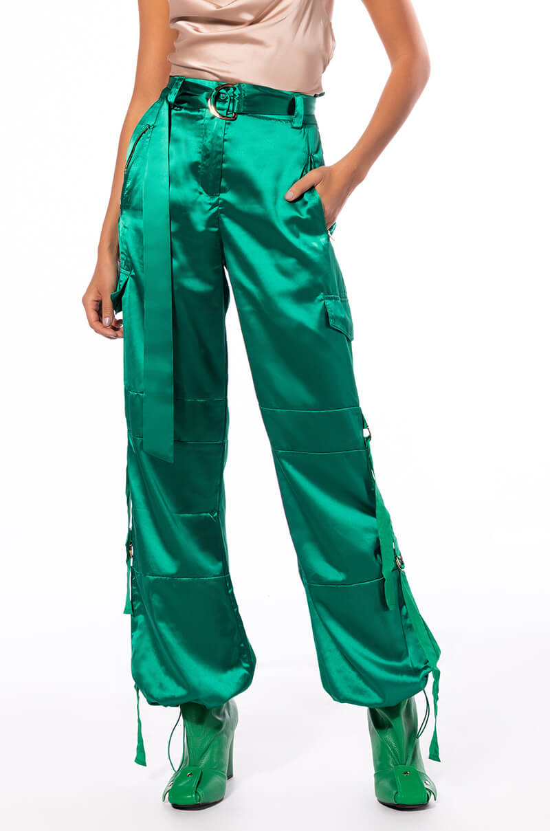 Front View Jade Wide Leg Satin Trouser