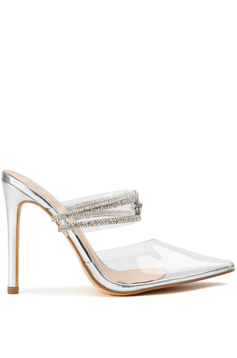 Front View Jadore Silver Stiletto Pump