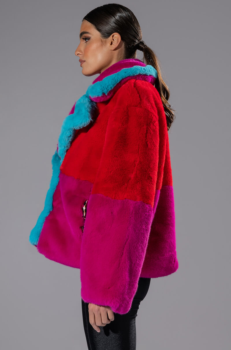 Full View Jayley Brand Faux Fur Color Block Jacket view 5