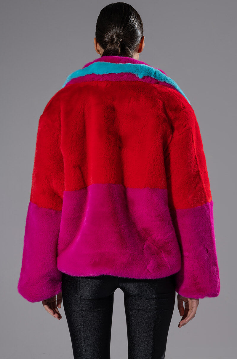 Extra View Jayley Brand Faux Fur Color Block Jacket