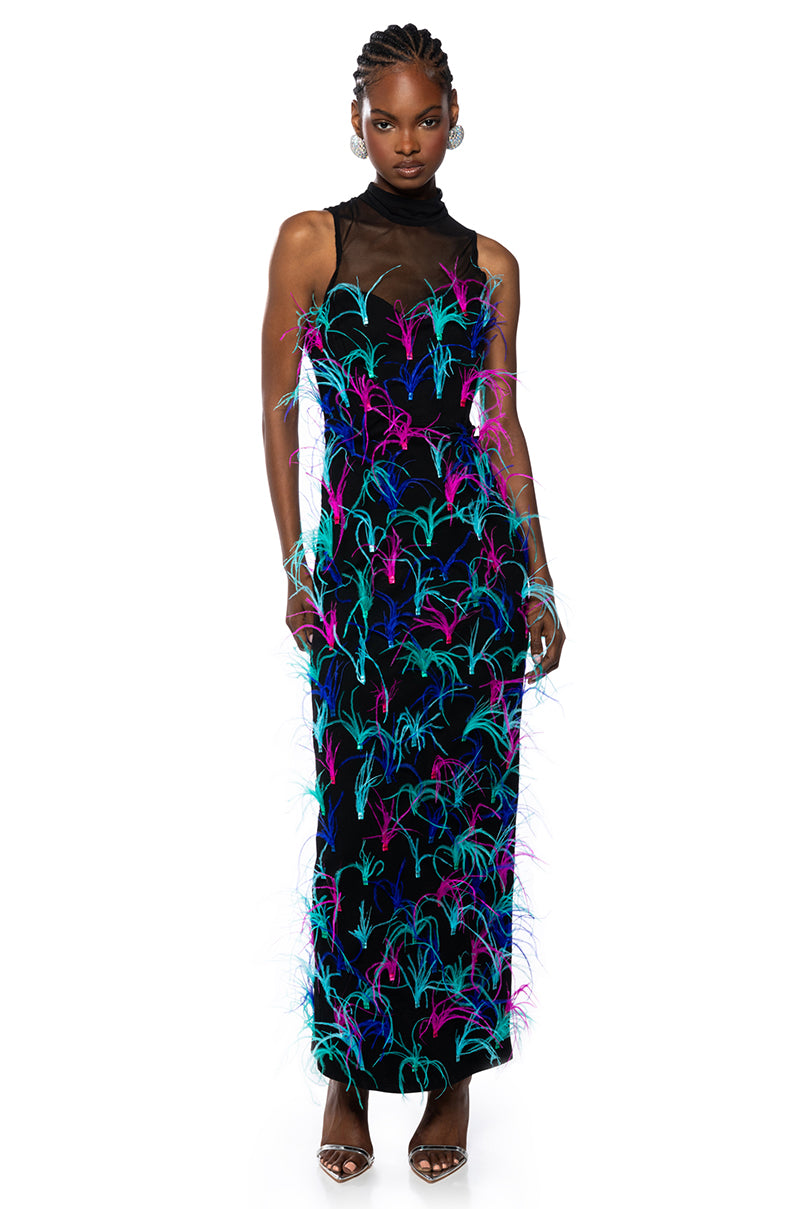 JAZZED UP FEATHER MAXI DRESS view 0