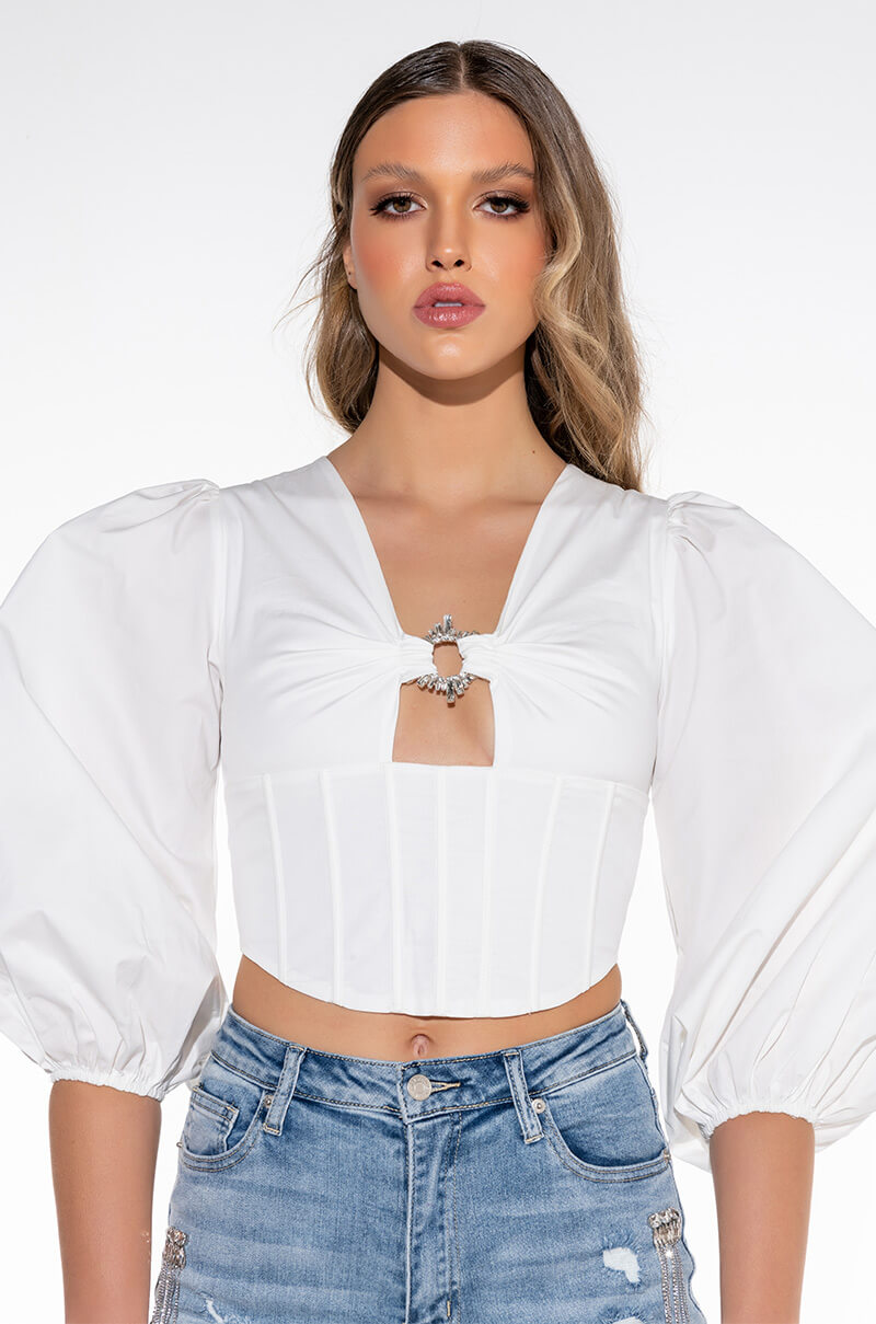 Front View Je Taime Poplin Corset Blouse