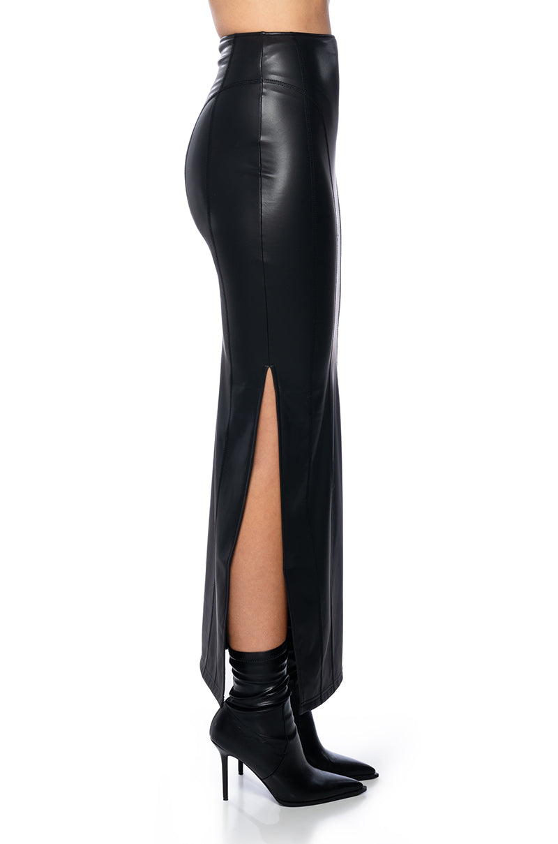 Full View Jealous Type Fitted Faux Leather Maxi Skirt view 5