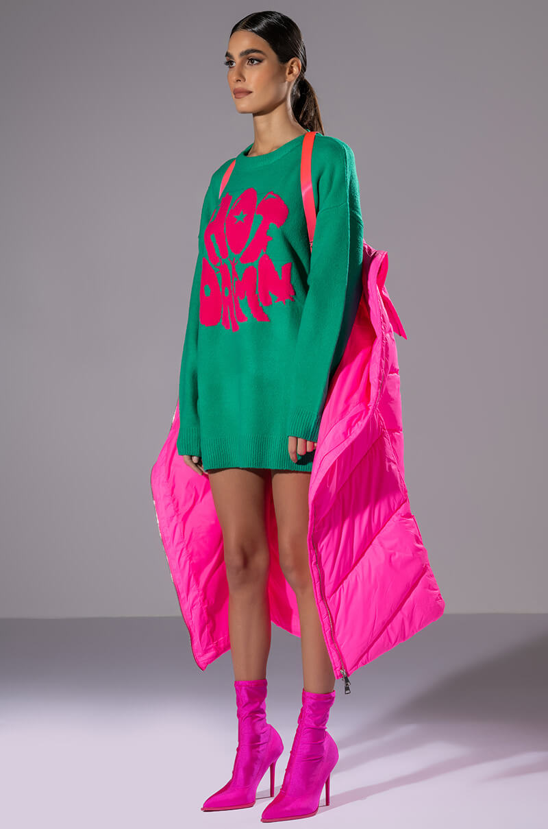 Front View Jet Set Luxe Essential Puffer Coat In Pink