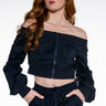 Front View Jetset Off The Shoulder Crop Zip Up