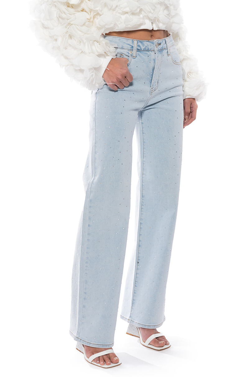 Front View Jillian Embellished Wide Leg Jeans