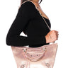 Front View Jinnx Rhinestone Moto Tote In Pink