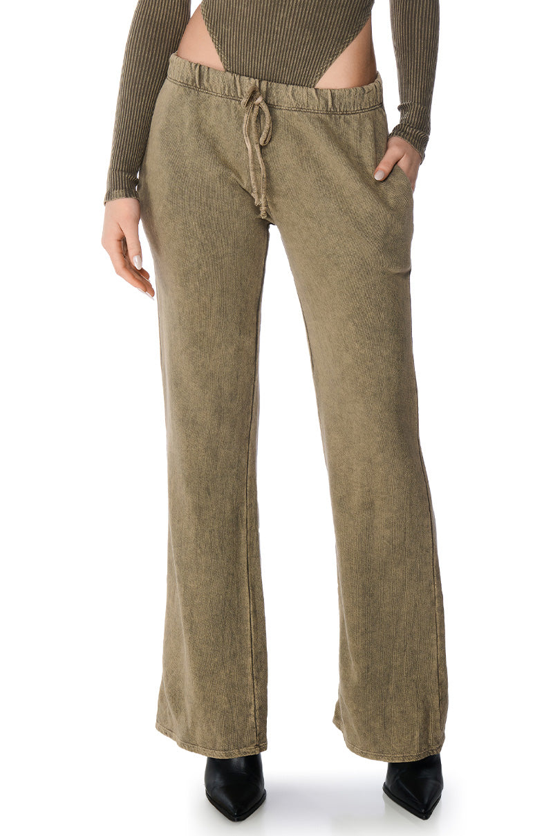 Front View Jojo Mineral Wash Wide Leg Sweatpant In Light Brown