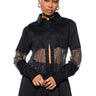 Front View Josie Rhinestone Mesh Poplin Button Down