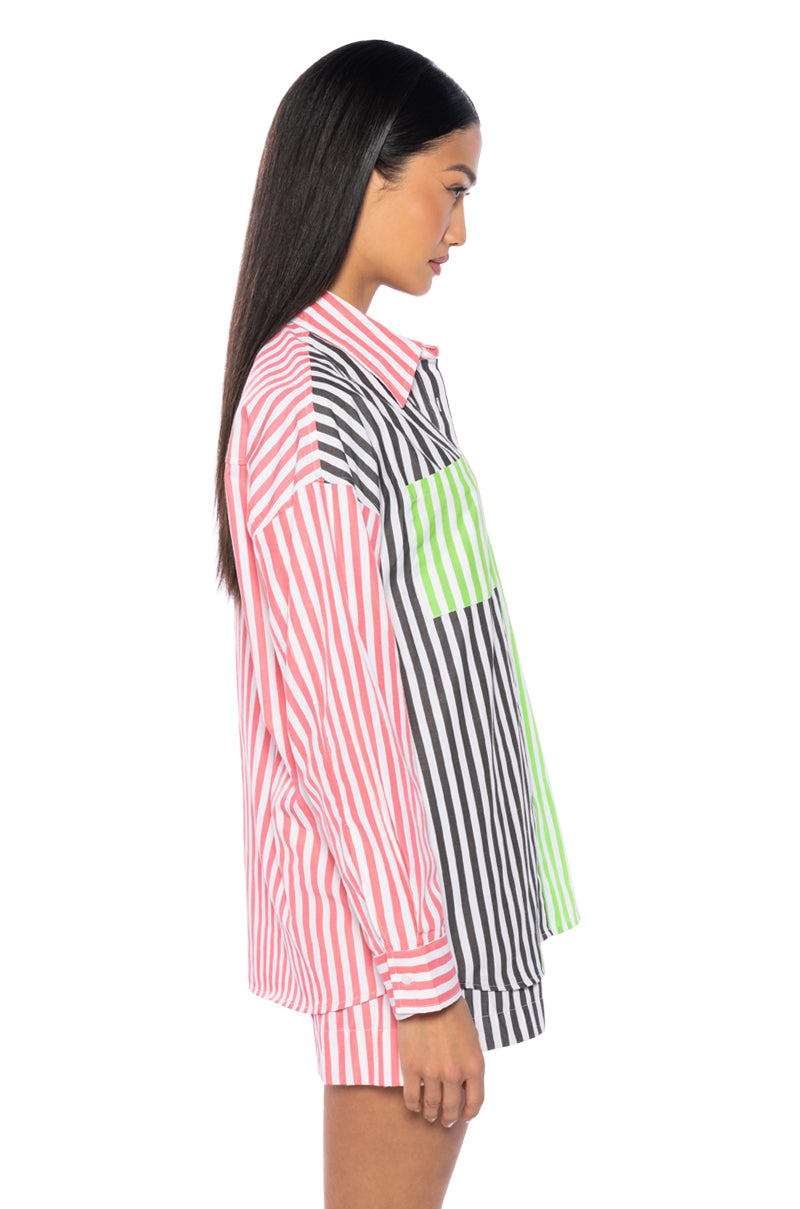 Extra View Joslin Color Blocked Poplin Button Down Top view 6
