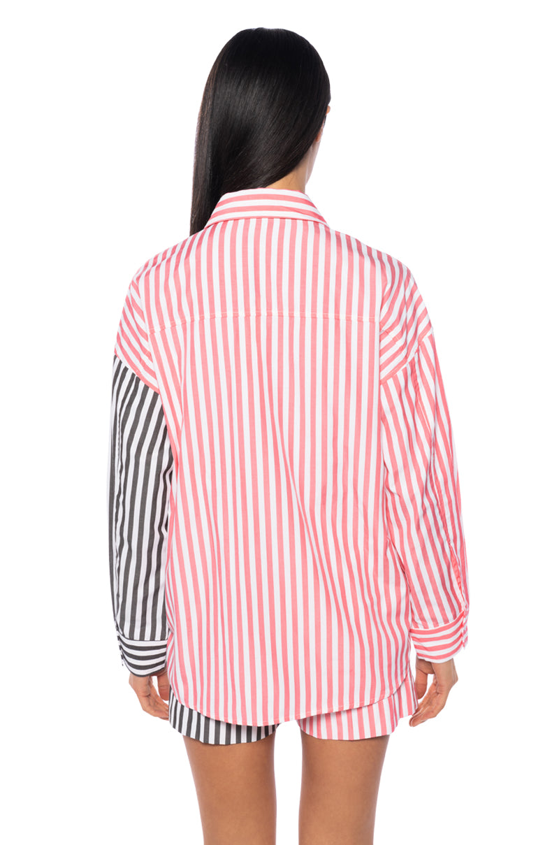 Extra View Joslin Color Blocked Poplin Button Down Top view 7