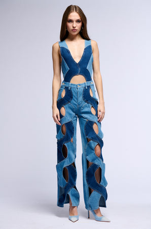 Wihm Gazzete ★ DENIM ALL IN ONE 2 Light Wash Strapless Wide Leg Denim Jumpsuit | Express