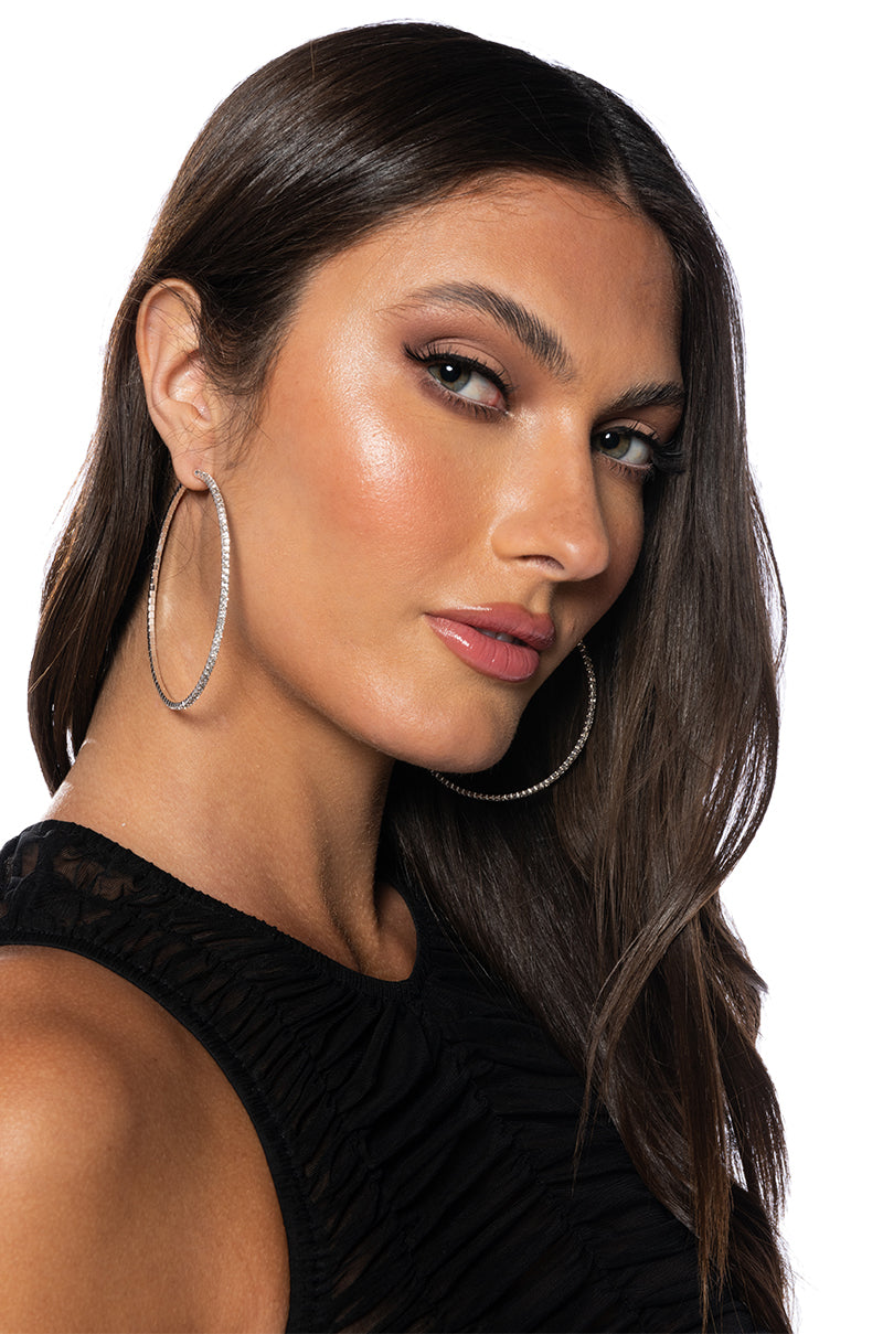 Front View Jump Through Hoops Rhinestone Hoop Earring Set In Silver