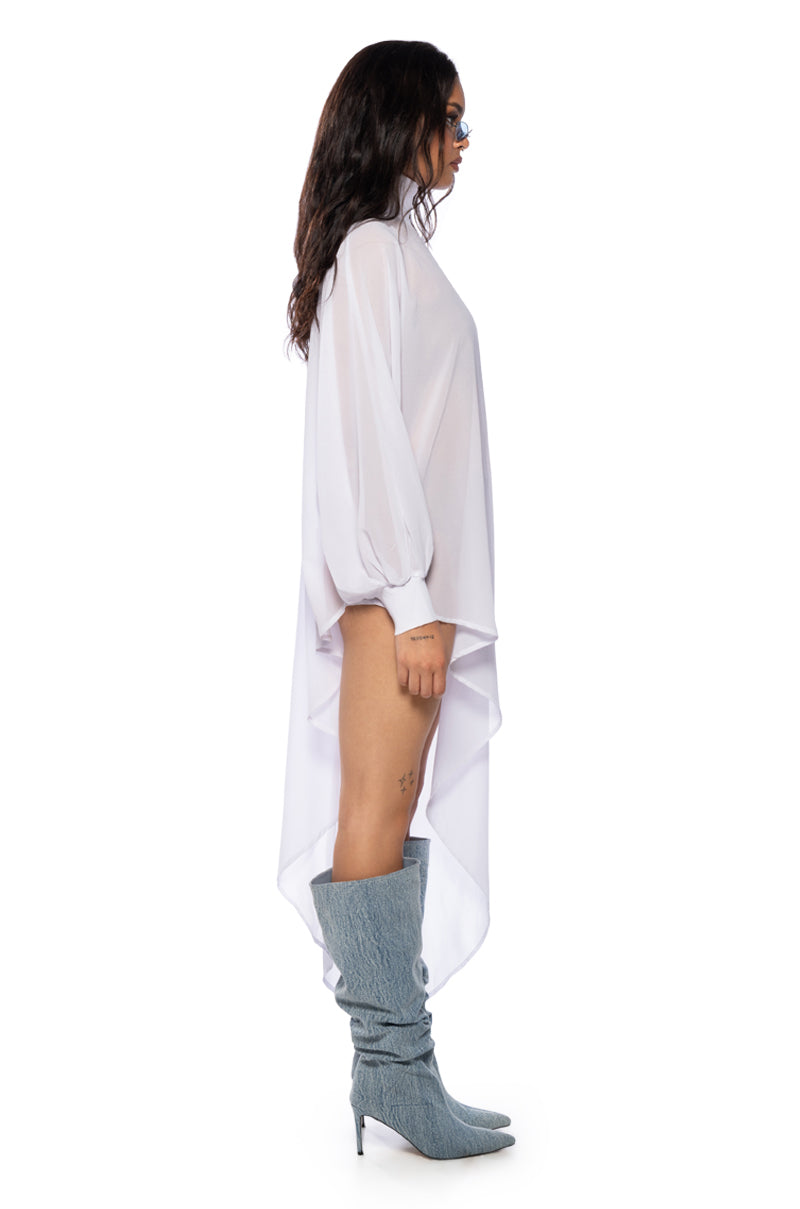 Back View June Asymmetrical Midi Dress In White