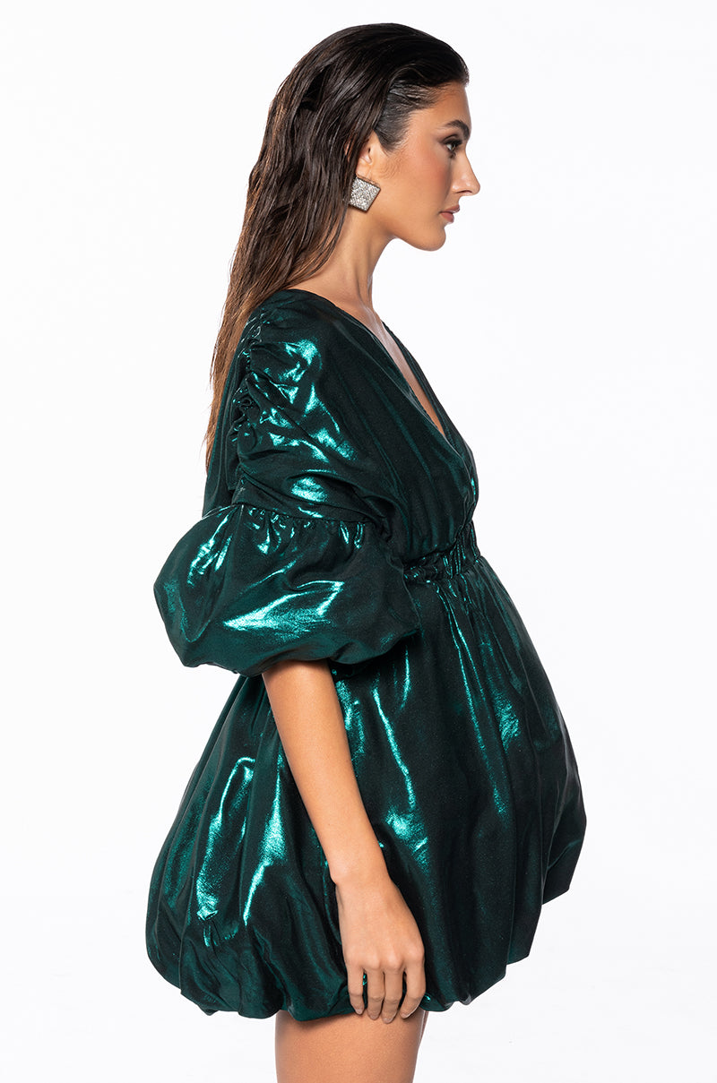 Back View June Pillow Mini Dress In Green