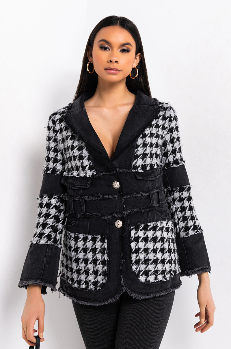 JUST GIMME THE LIGHT HOUNDSTOOTH PUFFER COAT view 0