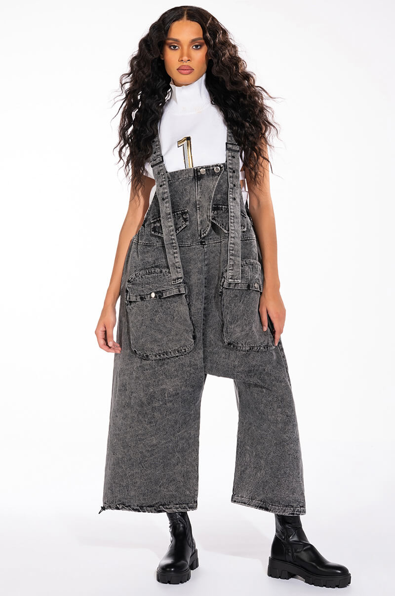 Front View Just Like That Baggy Fit Overalls