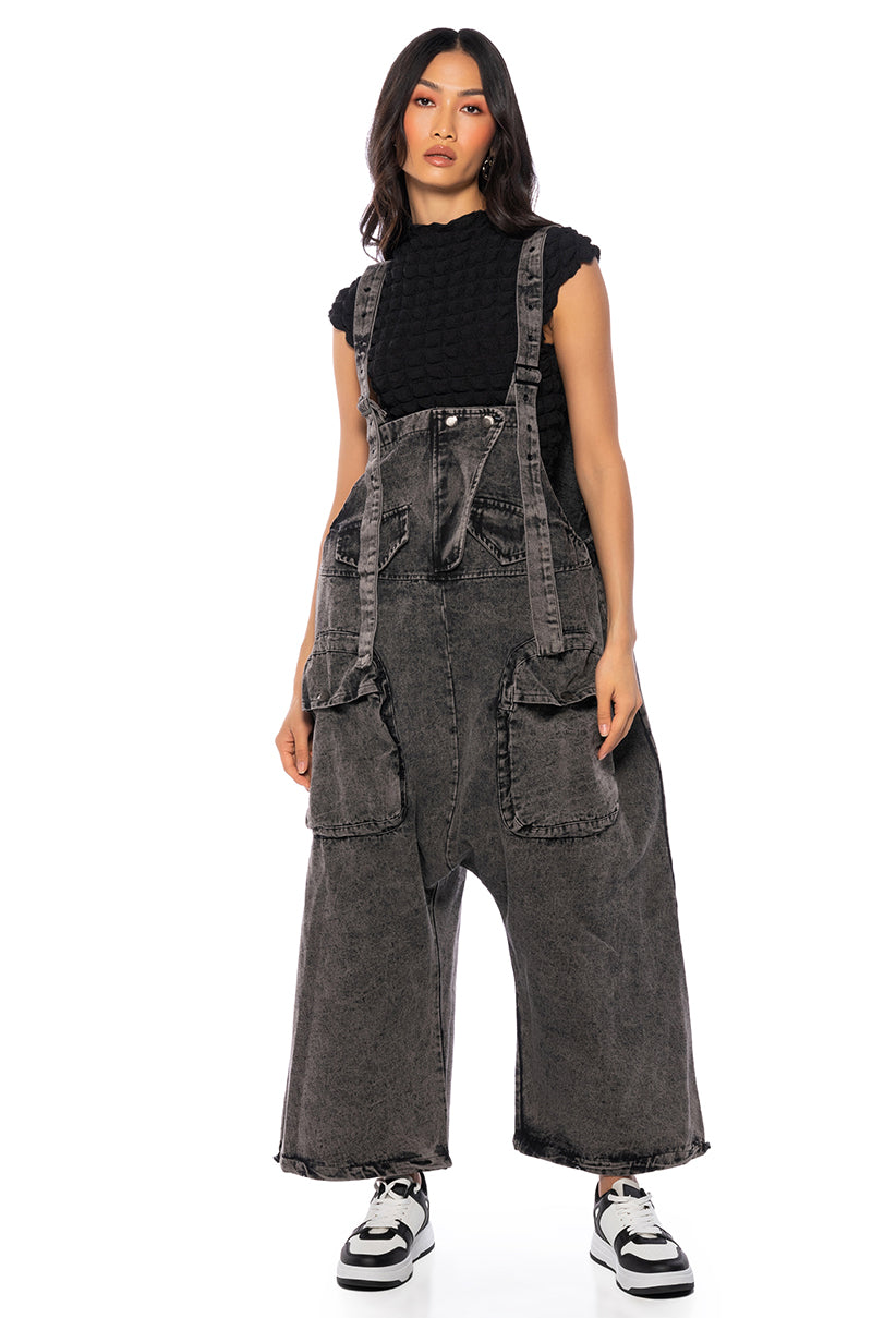 Front View Just Like That Baggy Fit Overalls
