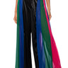 Front View Just My Luck Satin Wide Leg Mesh Panel Pant