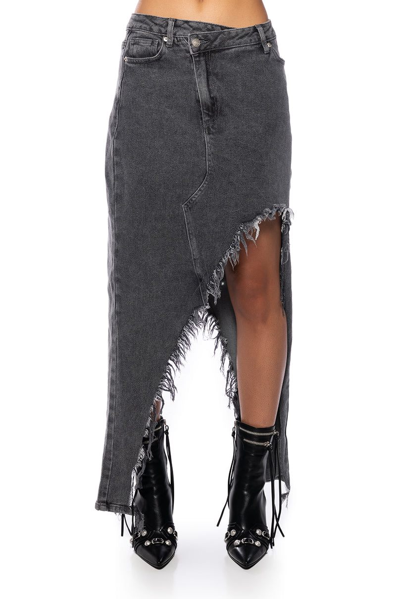 Detail View Just Wanna Dance High Low Denim Skirt