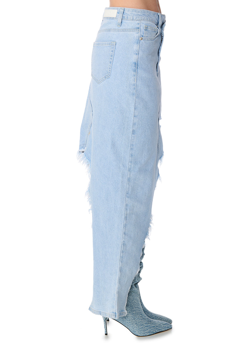 Detail View Just Wanna Dance High Low Denim Skirt view 4