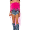 Front View Kaden Strapless High Low Tulle Top In Pink