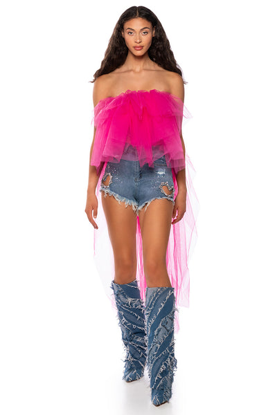 Tulle Sleeve Dreams Top (HOT PINK) – Meow and Barks Boutique