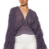 Front View Kahanu Flowy Pleated Long Sleeve Blouse In Dark Purple