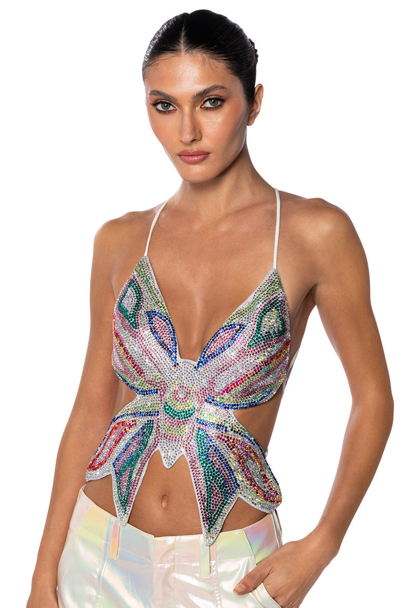 KAI EMBELLISHED BUTTERFLY CROP TOP view 0