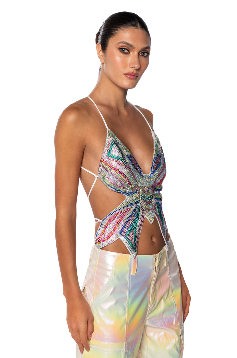 Side View Kai Embellished Butterfly Crop Top
