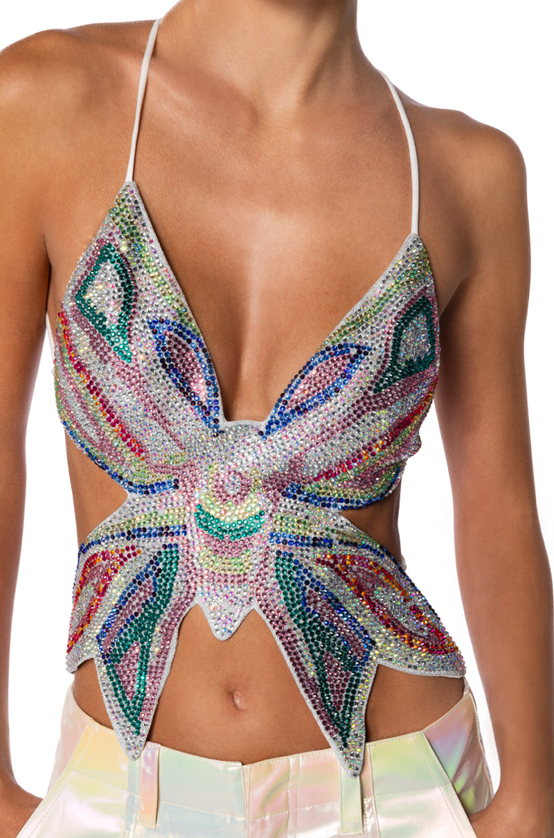 Extra View Kai Embellished Butterfly Crop Top