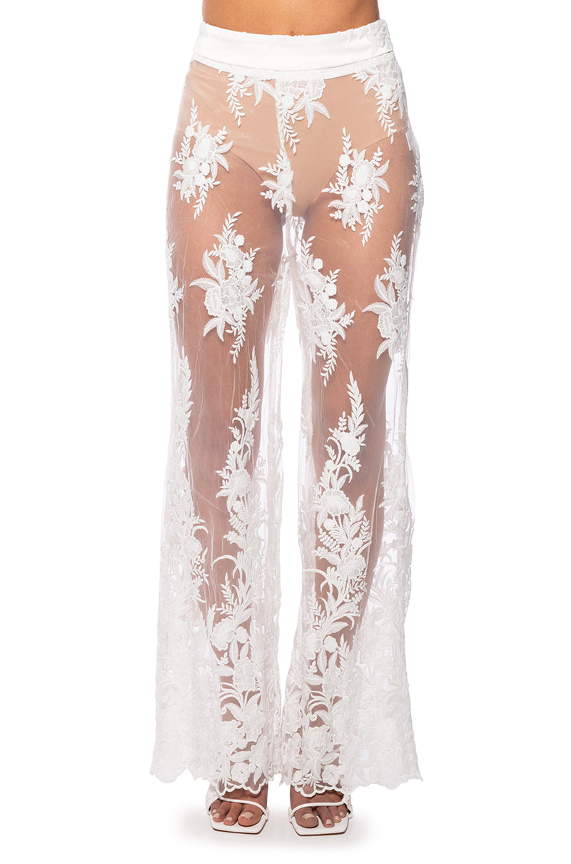 Back View Kai Lace Spring Straight Leg Trouser In White