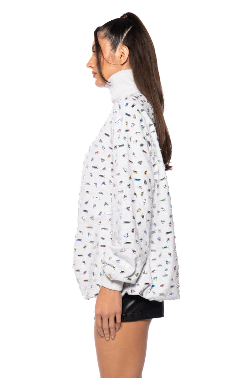 Detail View Kaleidoscope Embellished Off Shoulder Sweatshirt