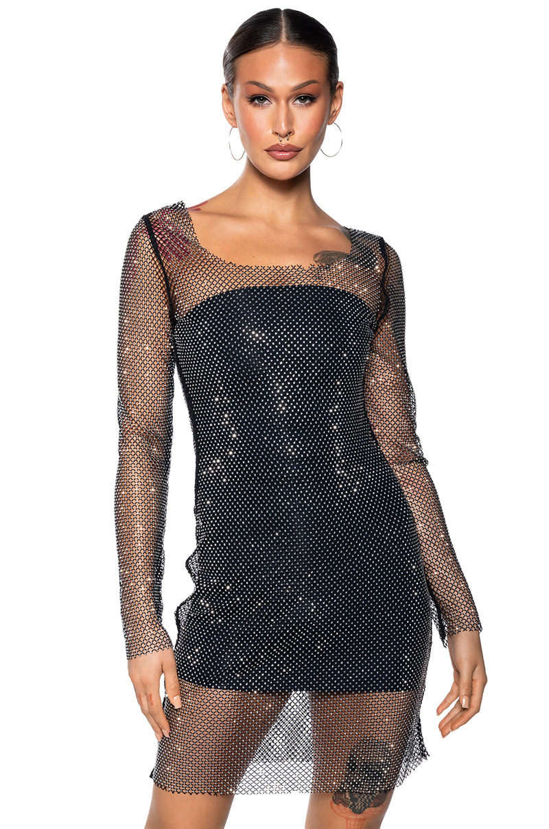 KAMDYN RHINESTONE MESH MINI DRESS view 0