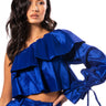 Front View Kamila One Shoulder Stretch Taffeta Cropped Blouse