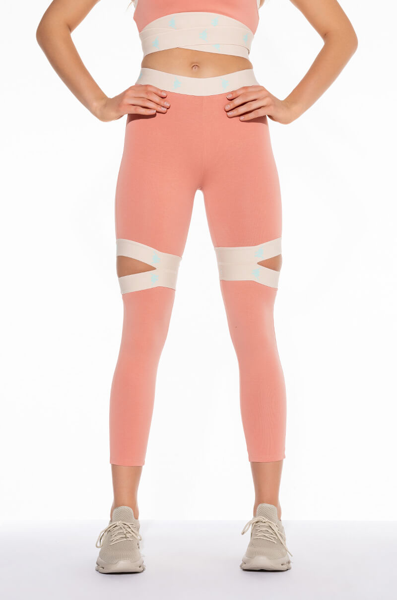 Front View Kappa Cutout Legging With Printed Waistband