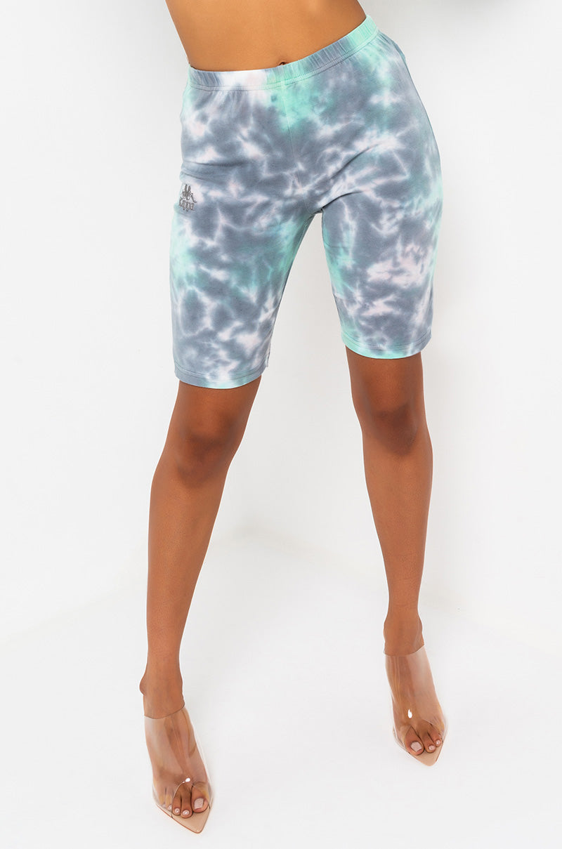 Front View Kappa Womens Authentic Amble Biker Shorts in Pink Frost Grey Aqua