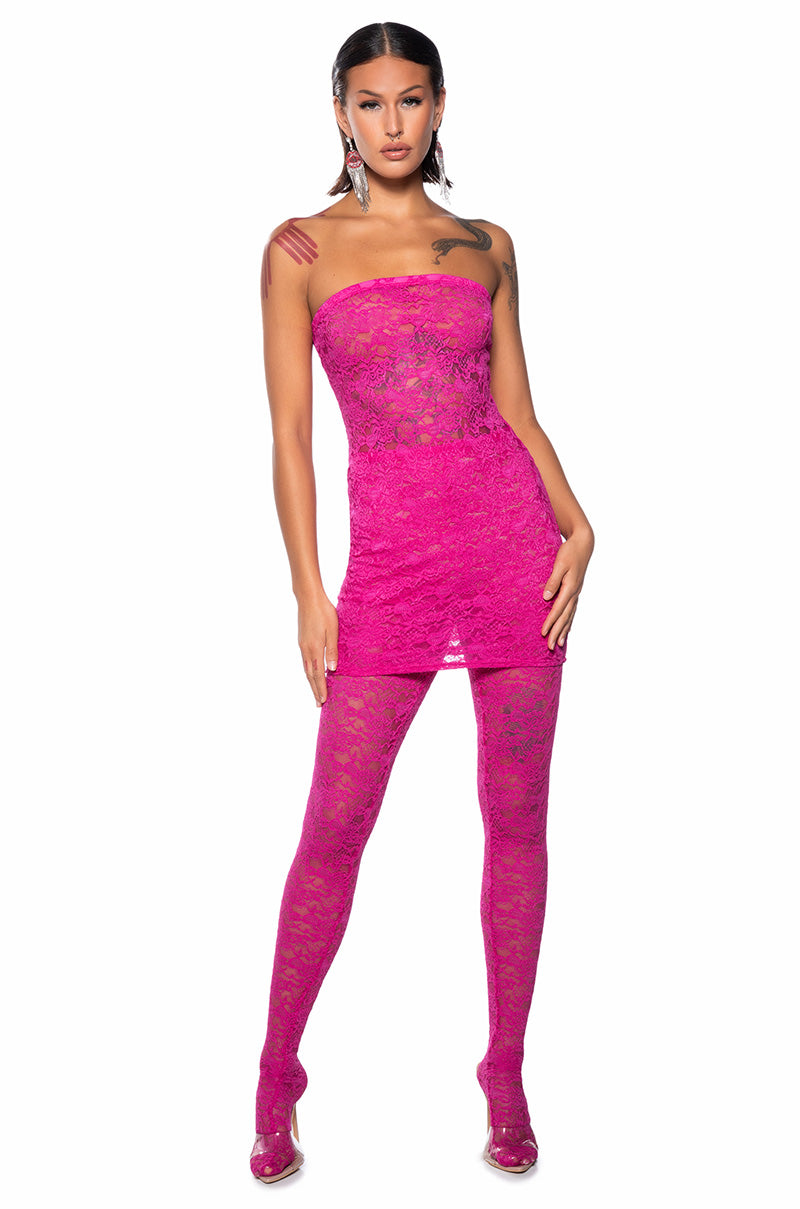 KARA LACE MINI DRESS AND TIGHT SET – AKIRA
