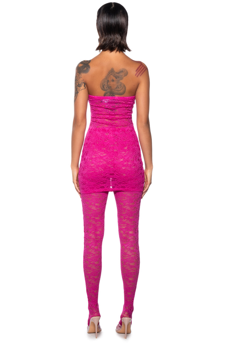 KARA LACE MINI DRESS AND TIGHT SET AKIRA KARA LACE MINI DRESS AND TIGHT SET AKIRA