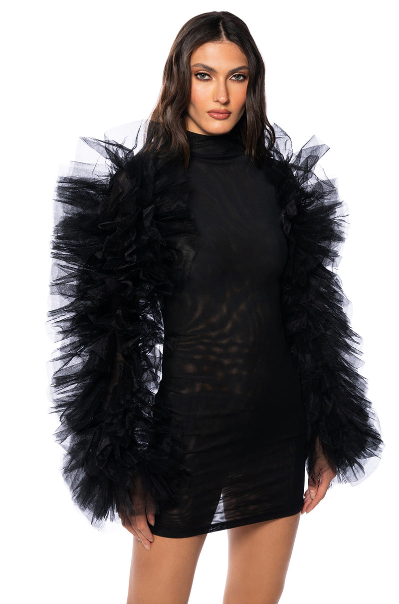 Front View Karma Tulle Sleeve Mesh Mini Dress