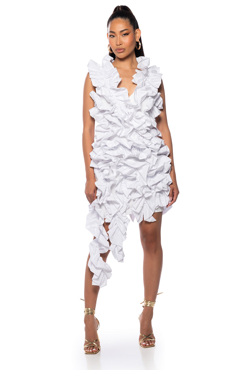 Back View Kasey Ruffle Open Back Mini Dress