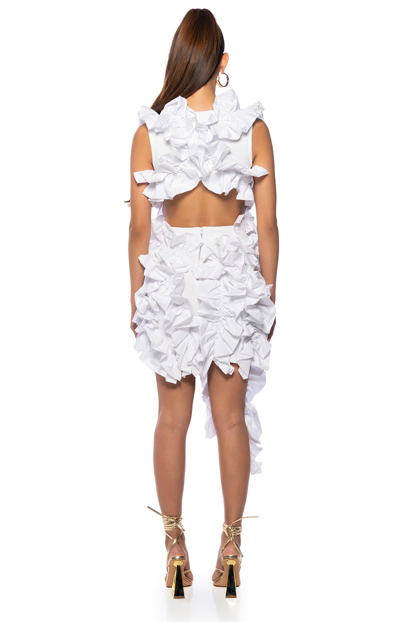 Extra View Kasey Ruffle Open Back Mini Dress