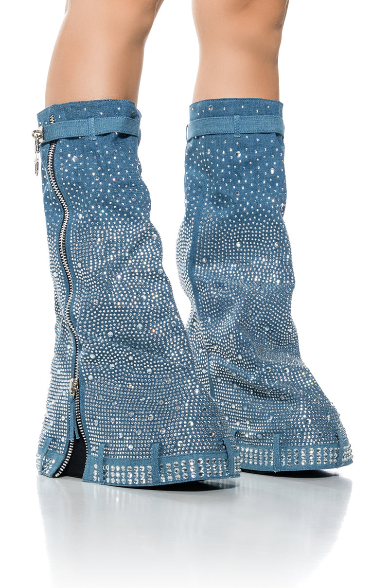 Front View Kastel Fold Over Embellished Boot