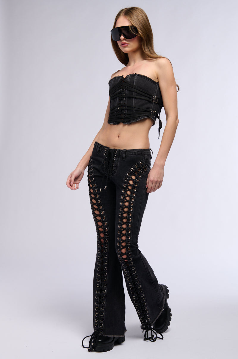 KAT LACE UP DENIM CORSET – AKIRA - Main Image