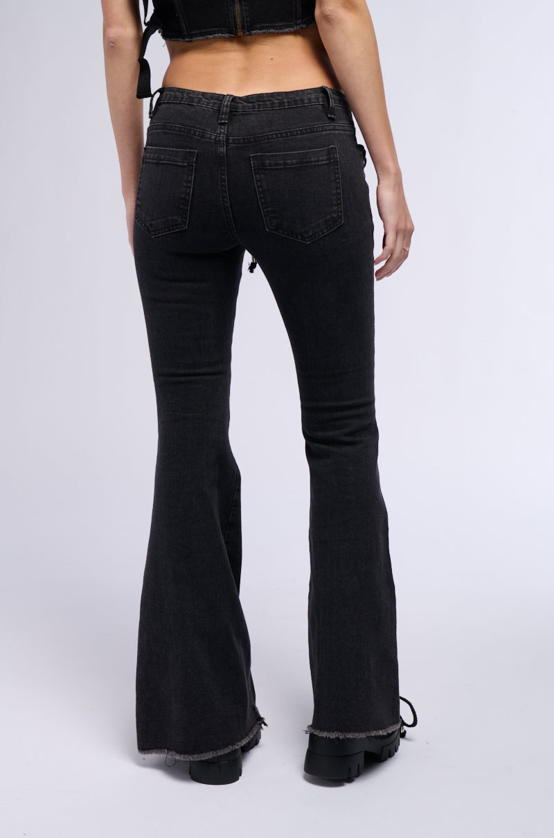 Back View Kat Lace Up Low Rise Flare Jeans