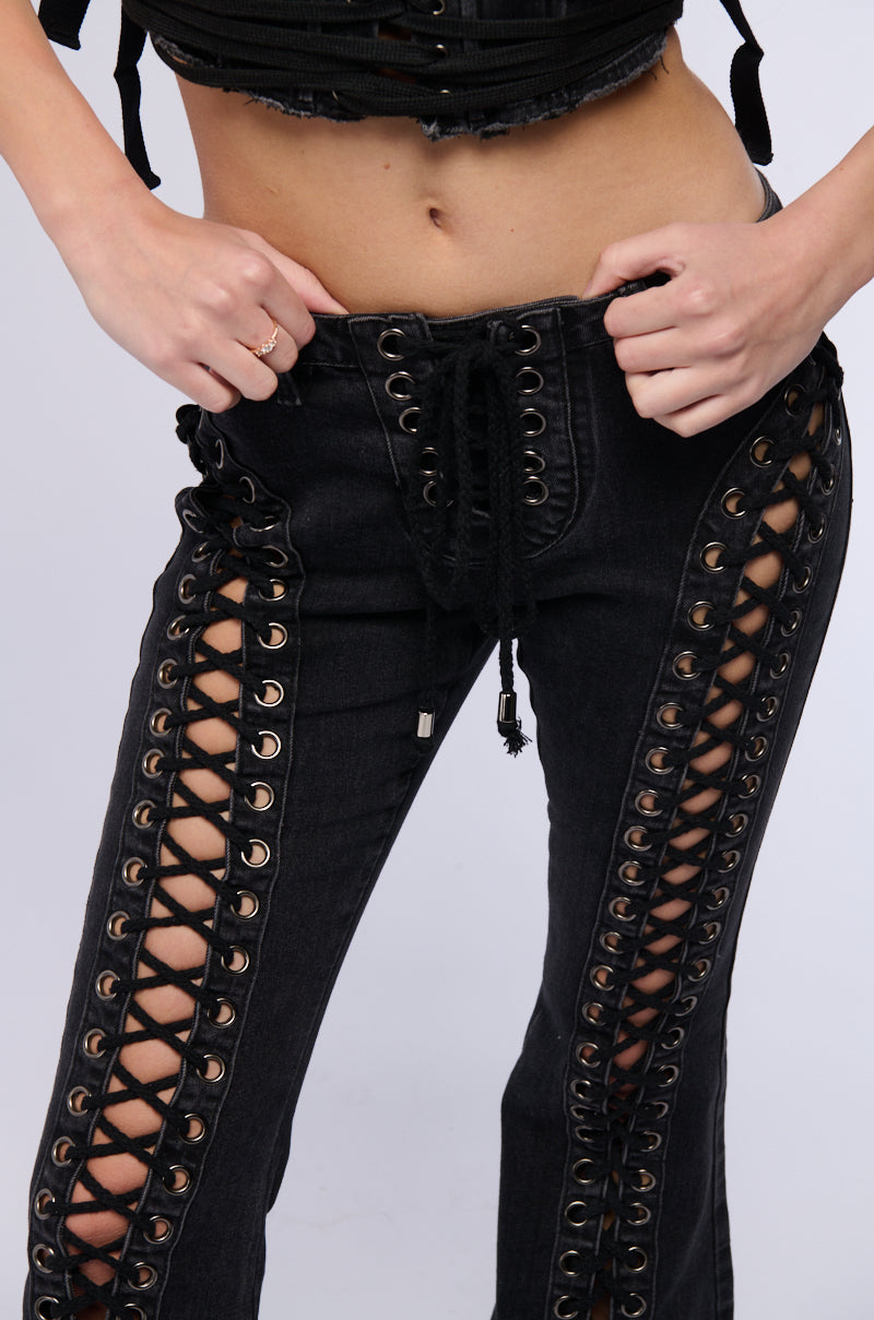 Extra View Kat Lace Up Low Rise Flare Jeans