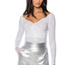 Front View Katarina Embellished Mesh Wrap Front Glove Blouse In White