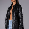 Front View Kate Quilted Faux Leather Button Down Shirt