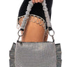 Front View Katona Rhinestone Embellished Ruffle Bag In Silver