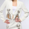 Front View Katy Embellished Cropped Blazer In White